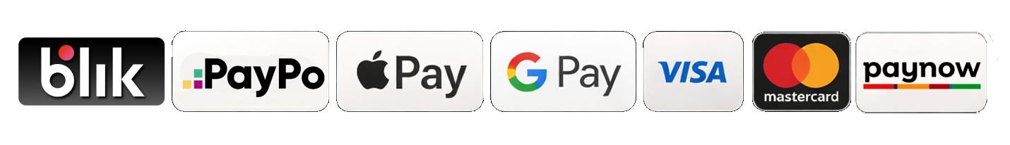 BLIK, PayPo, Apple Pay, Google Pay, Visa, Mastercard i Paynow