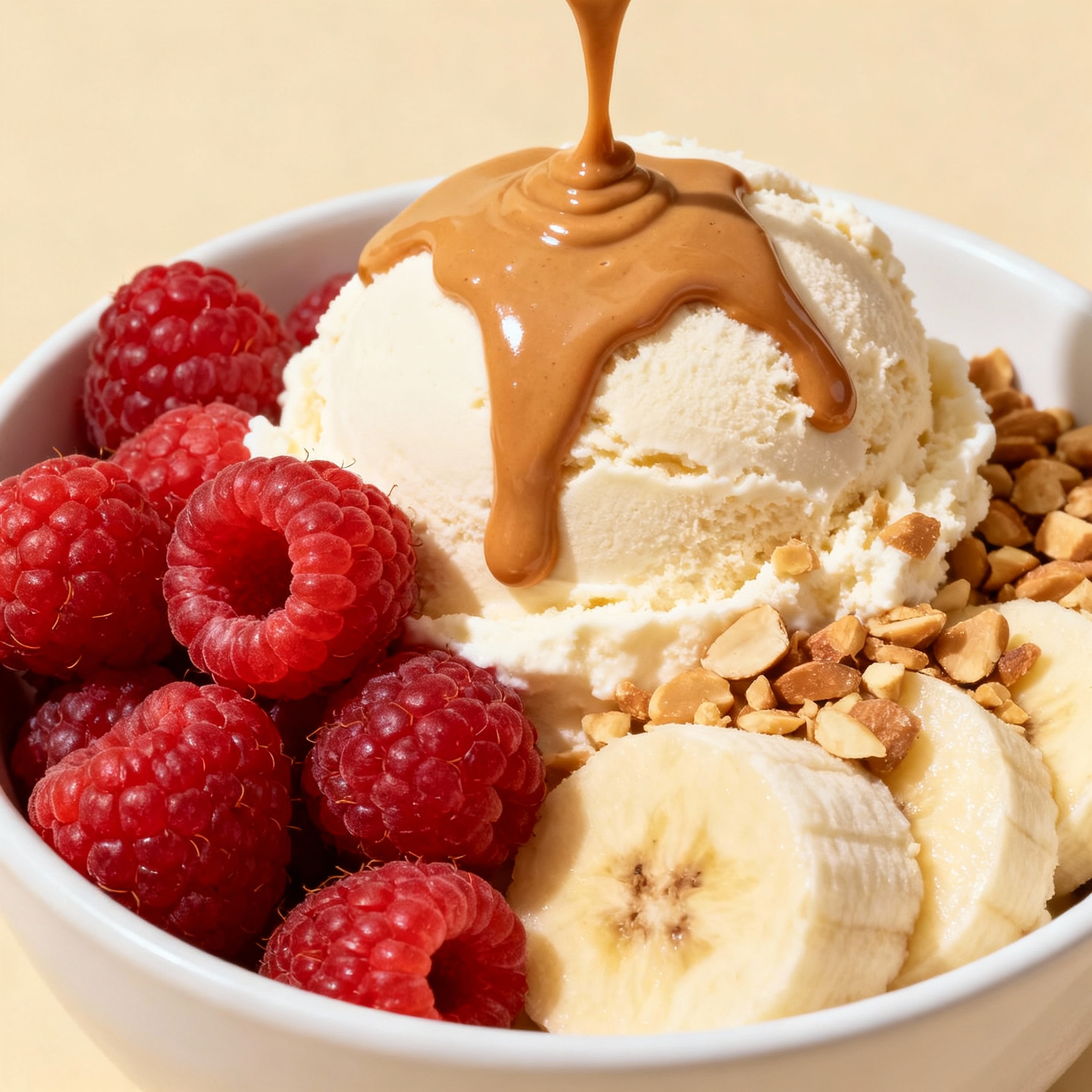 KWB Krem orzechowy w tubce-lody z malinami i bananami